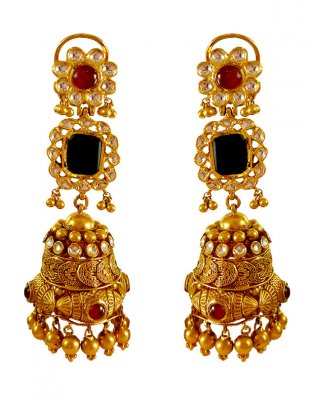 22Kt Gold Antique Long Earring ( 22Kt Gold Fancy Earrings )