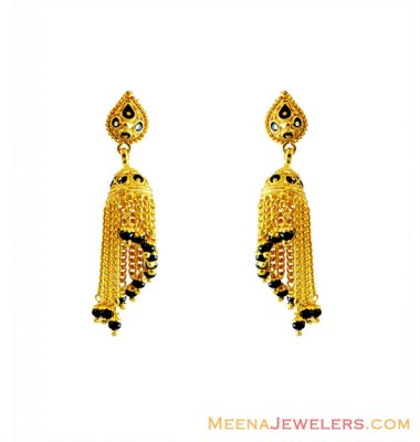 22K Fancy Black Meena Earrings  ( 22Kt Gold Fancy Earrings )