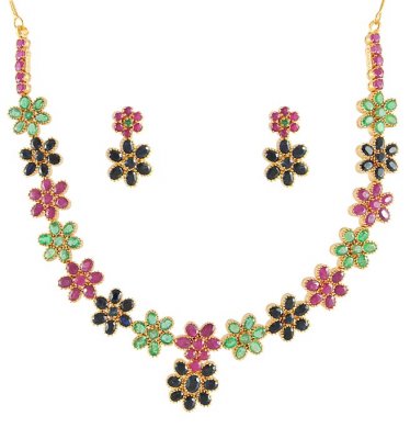 Designer Ruby, Emerald, Sapphire Necklace ( Combination Necklace Set )