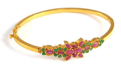 Gold bangle with Emerald and Ruby ( Precious Stone Bangles )