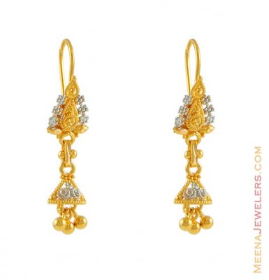Two tone earring (22k Gold) ( 22Kt Gold Fancy Earrings )