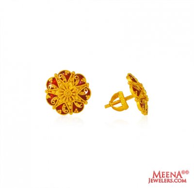 22k Gold flower Earrings Tops ( 22 Kt Gold Tops )