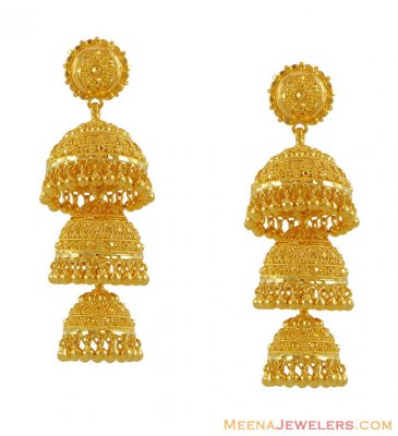 22k Designer Jhumki Earrings ( 22Kt Gold Fancy Earrings )