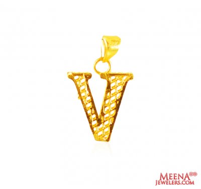 22Kt Gold Initial Pendant (V) ( Initial Pendants )