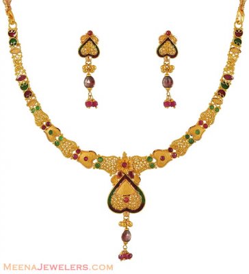 Gold antique light necklace set ( Antique Necklace Sets )