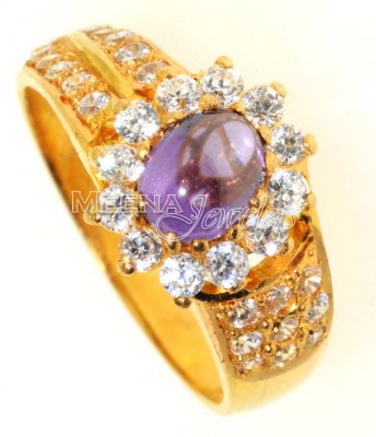Gold Ring with Amethyst and CZ ( Ladies Rings with Precious Stones )