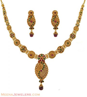 22k Indian Necklace Set ( Antique Necklace Sets )