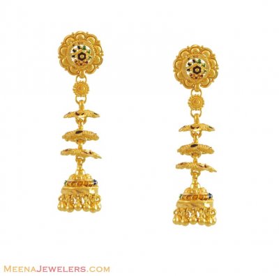 22k Meenakari Chandelier Earrings  ( 22Kt Gold Fancy Earrings )