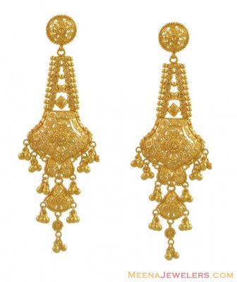 Indian Filigree Earrings (22 Karat) - ErLn9957 - 22k yellow gold long ...