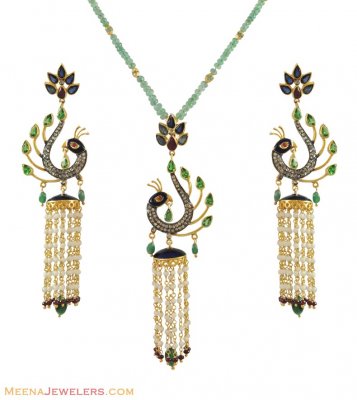 Nizam Pendant Set with emerald string ( Diamond Victorian Jewelry )
