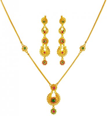 22k Gold Precious Stone Necklace  ( 22 Kt Gold Sets )