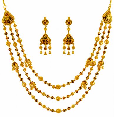 22K Gold Layered Meenakari Necklace ( 22 Kt Gold Sets )
