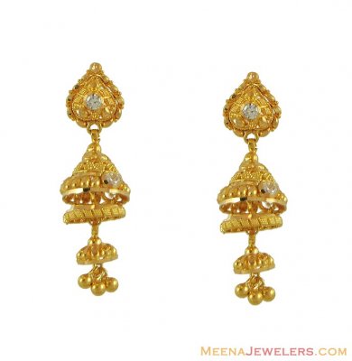 22Kt Gold Hanging Earrings - ErFc8556 - 22kt Gold Earrings with Double ...