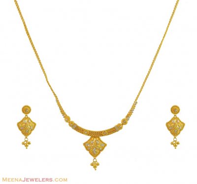 Two Tone Necklace Set - StLs10940 - 22k gold necklace & earrings set ...