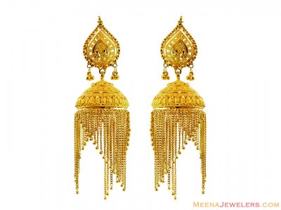 22K Designer Jhumka Earrings  ( 22Kt Gold Fancy Earrings )