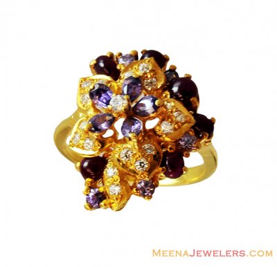 22K Designer Colored Stones Ring  ( Ladies Rings with Precious Stones )