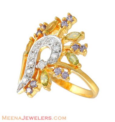 Gold Ring with Color Stones ( Ladies Signity Rings )