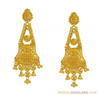 22k Gold Filigree Earrings ( Long Earrings )