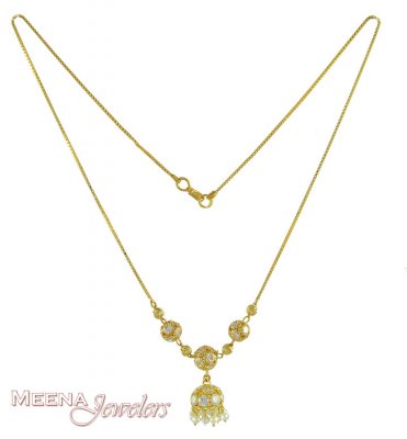 22k Gold Chain with jhumki ( Necklace with Stones )