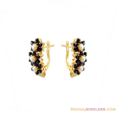 Gold Pearls and Sapphire Earring ( Precious Stone Earrings )