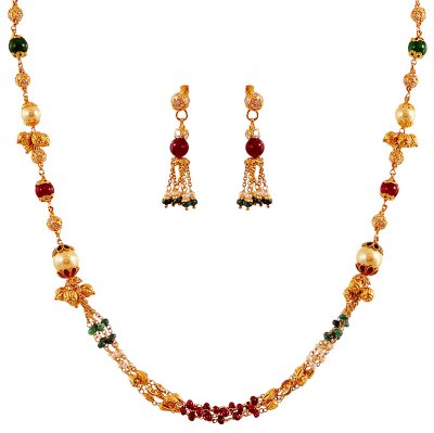22k Precious Stone Necklace Set ( Gold Designer Sets )