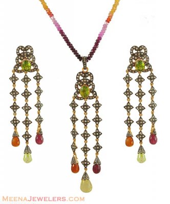 18K Gold Nizam Pendant Set ( Diamond Victorian Jewelry )