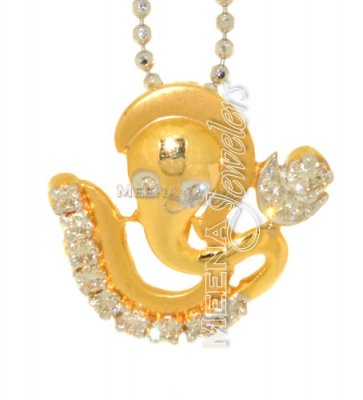 18Kt Gold Lord Ganesh OM Diamond Pendant ( Diamond Pendants )