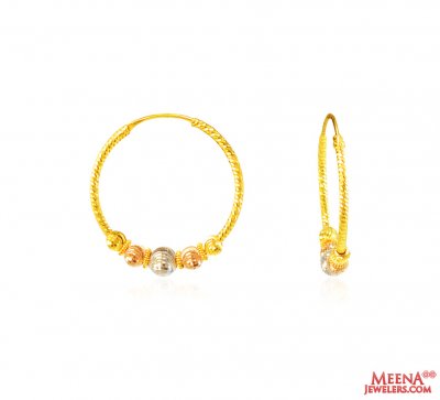 22Kt Gold Multi Tone Hoop Earrings ( Hoop Earrings )