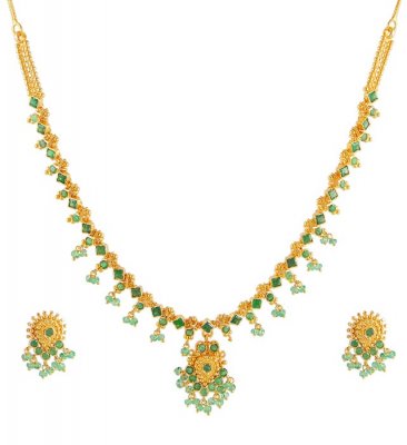 22Kt Gold Emerald Necklace ( Emerald Necklace Sets )