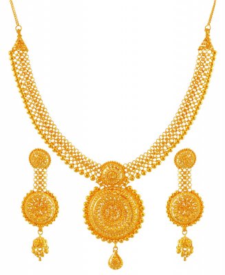 22k Filigree Designer Necklace Set ( 22 Kt Gold Sets )