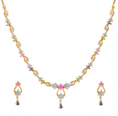 Gold Necklace set with Signity ( Gold Designer Sets )