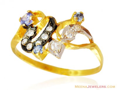 Colored Stones Fancy Gold Ring 22k  ( Ladies Signity Rings )