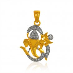 22k Gold Ganesha Pendant with  CZ