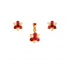 22Kt Gold Ruby, Pearl Pendant Set