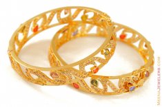 Gold Antique Bangle with Colored Stones (1 Pc only) ( Antique Bangles )