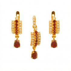 22KT Gold Ruby Pearls Pendant Sets  ( Precious Stone Pendant Sets )