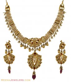 22K Gold Antique Kundan Bridal Set ( Antique Necklace Sets )