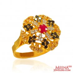 22Kt Gold CZ and Colored Stone Ring