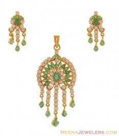 Gold Emerald CZ Pendant Set ( Precious Stone Pendant Sets )