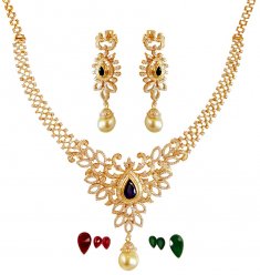 18K Gold Diamond  Necklace Set ( Diamond Necklace Sets )