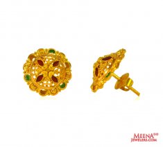 22 kt Gold  Earrings with Meenakari ( 22 Kt Gold Tops )