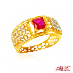 22Kt Gold CZ and Colored Stone Ring
