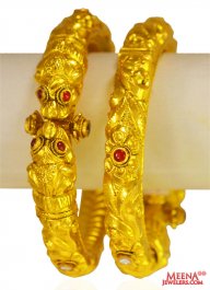 22Kt Gold Antique Kadas (2 Pc) ( Antique Bangles )