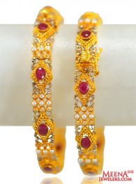 22 Kt Gold Ruby and Pearl Bangles