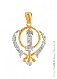 22kt gold Khanda pendant with CZ