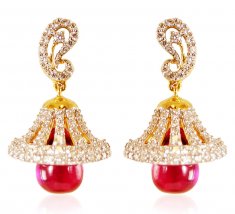 18k Gold  Diamond Ruby Earrings ( Diamond Earrings )