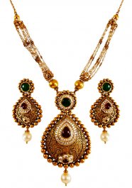 22K Gold Antique Short Necklace  ( Antique Necklace Sets )