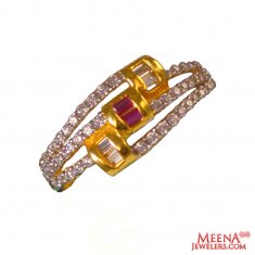 22Kt Gold CZ and Colored Stone Ring ( Ladies Rings with Precious Stones )